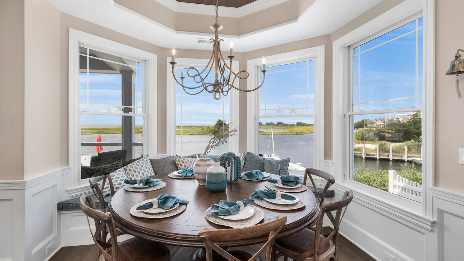 Light and bright breakfast nook overlooking the water, Long Beach Island NJ