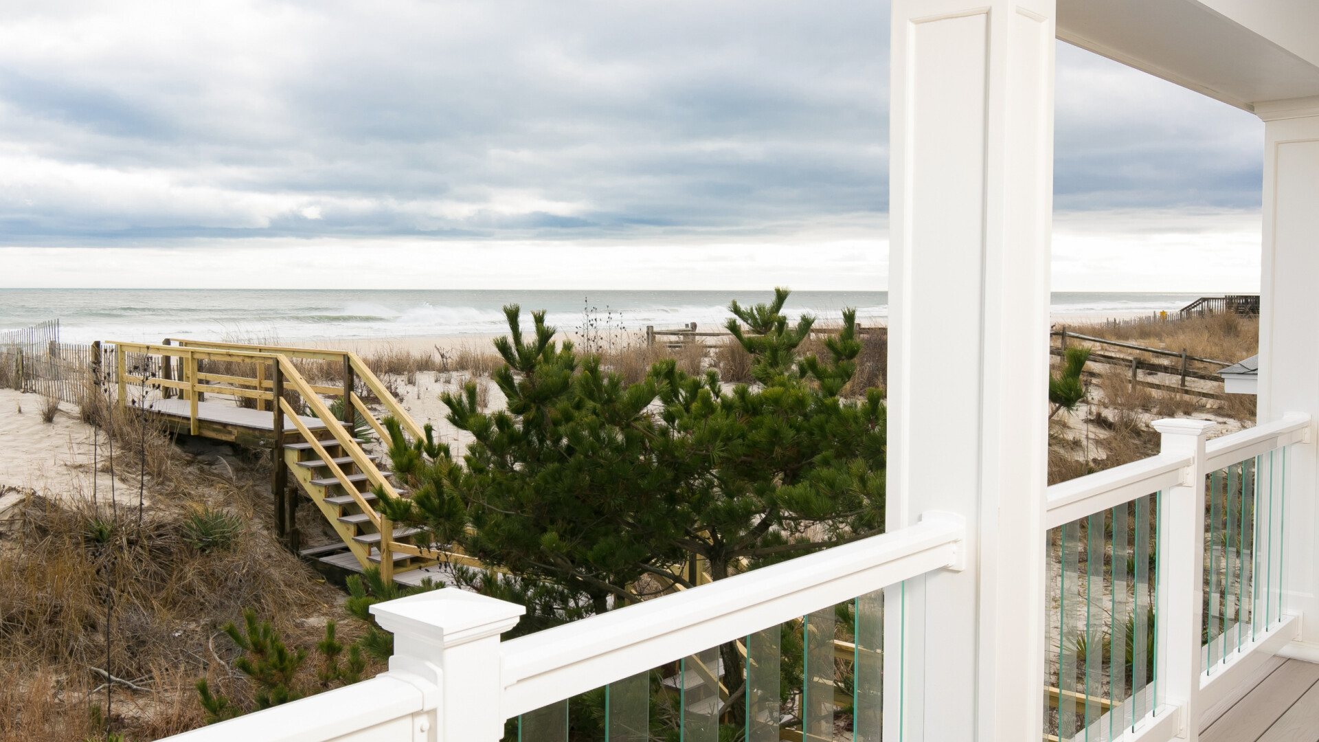 Private balcony view of beach and ocean, Long Beach Island NJ
